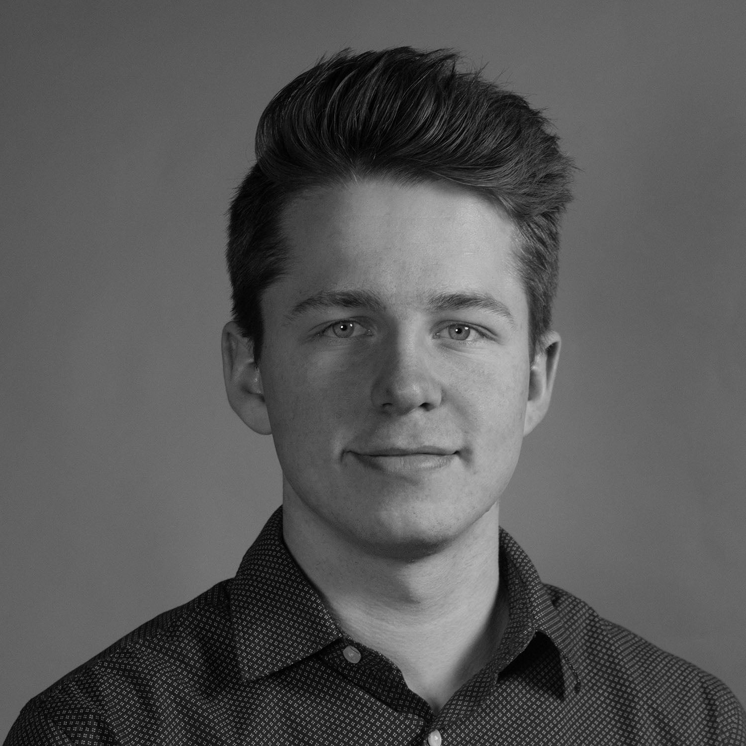 Black and white image of Brayden Fletcher