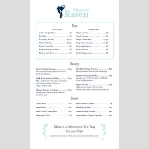 The new menu designed for the Wayward Raven