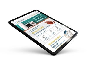 The landing page featured on the tablet breakpoint