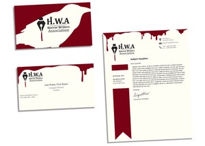 The stationary package for the HWA featuring a business card and letterhead