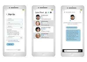 Various chat pages featured on the LetterHead app