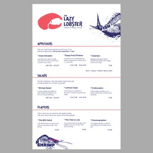 The left page spread design for The Lazy Lobster