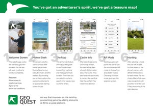 Various pages with explanations from the GeoQuest app