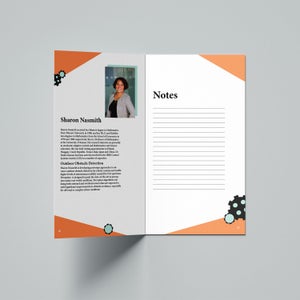 A speaker page spread featured in the booklet from the Built by Bots conference