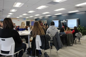 Guest speaker presenting to a class in the Innovation Hub