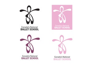 The new logo design for Canada's National Ballet School  featured in colour variations
