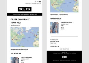 The order confirmation page from the MCA Co. website