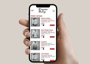 The mobile breakpoint featuring various products on the Kingston Hockey site