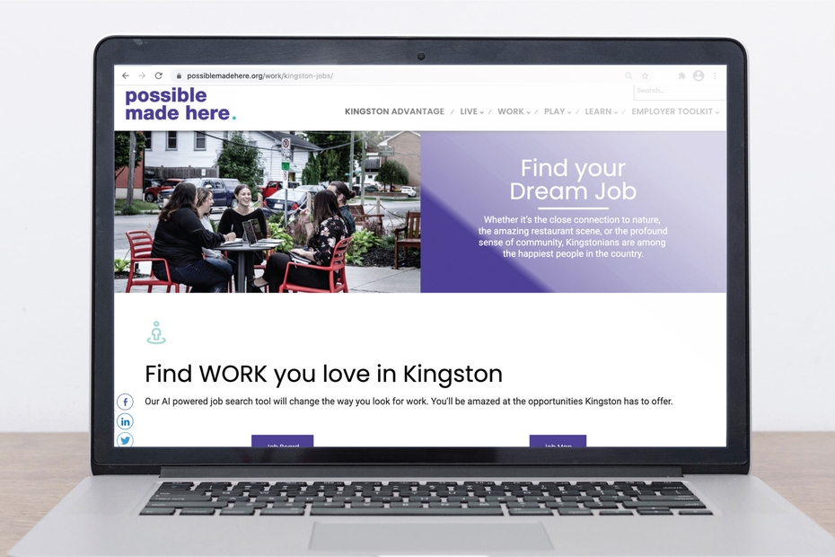 On an open laptop screen, the Possible Made Here website landing page is displayed.