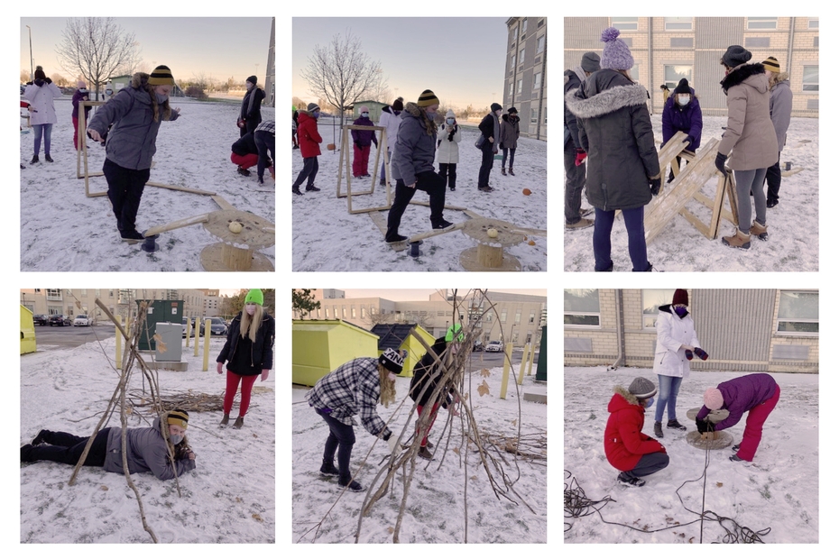 ECE students working outside in the snow