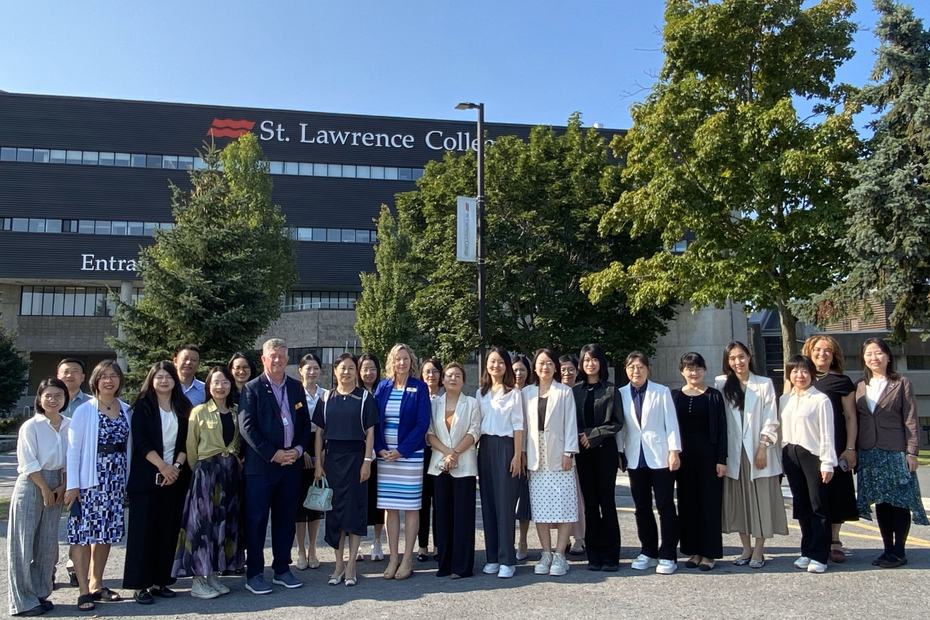 delegates in front of college