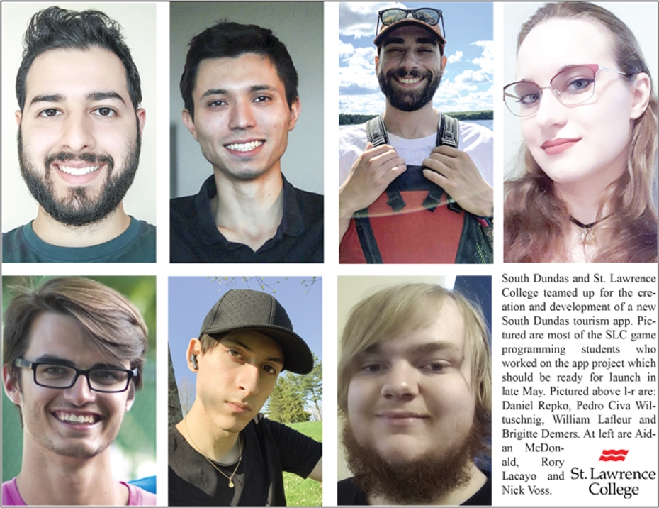 Seven Game Programming students are pictured alongside an SLC logo in an article from the Morrisburg Leader