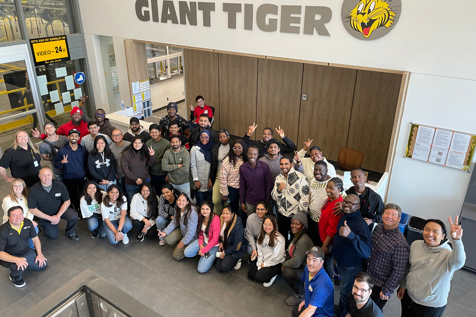 students at giant tiger warehouse